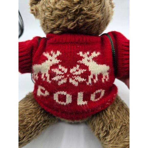 Vintage 1998 Ralph Lauren Polo Teddy Bear Red Reindeer Sweater Green Backpack - Picture 4 of 8